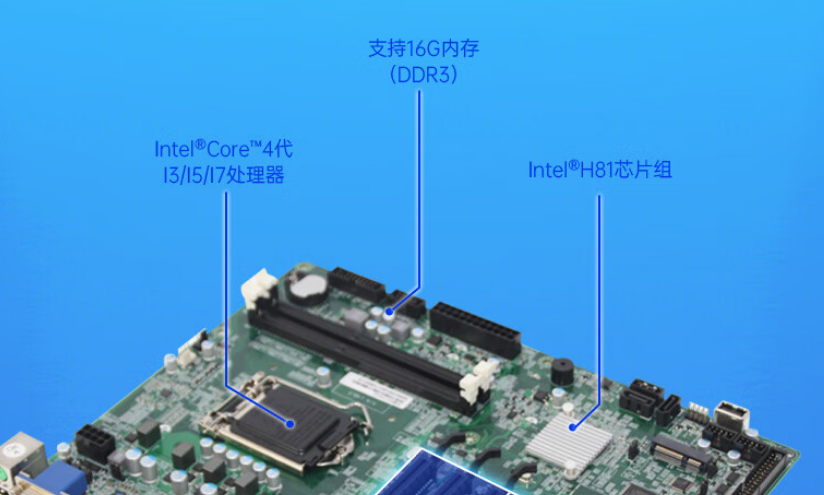 机内配置了2个140pinDDR3L的内存插槽，支持16G内存。